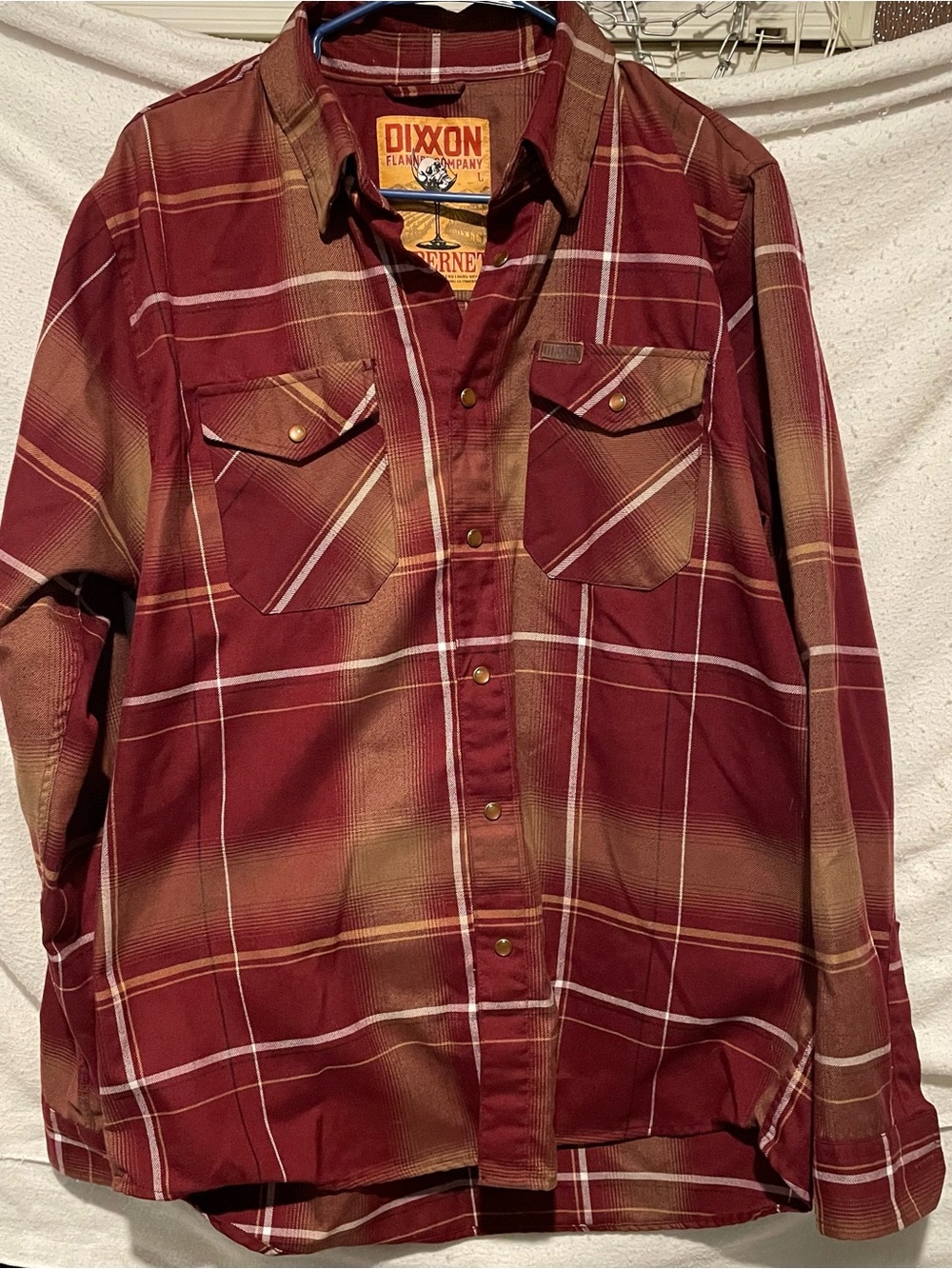 DIXXON Men's Red and Brown Plaid Button-Down Shirt large